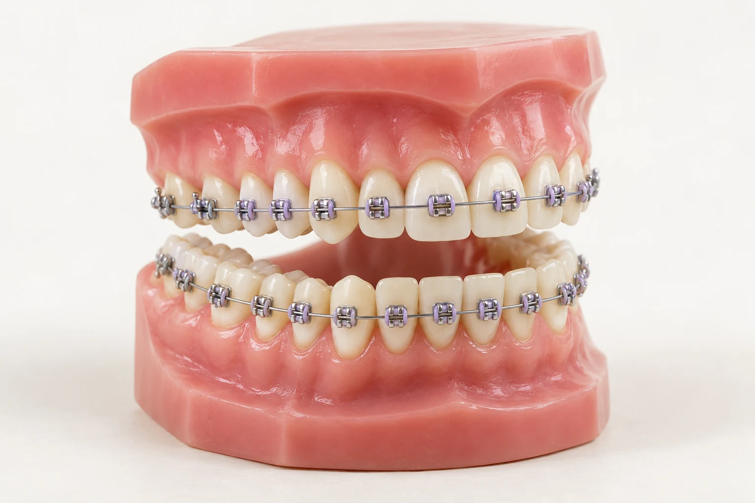 Illustrative orthodontic model with brackets and archwires