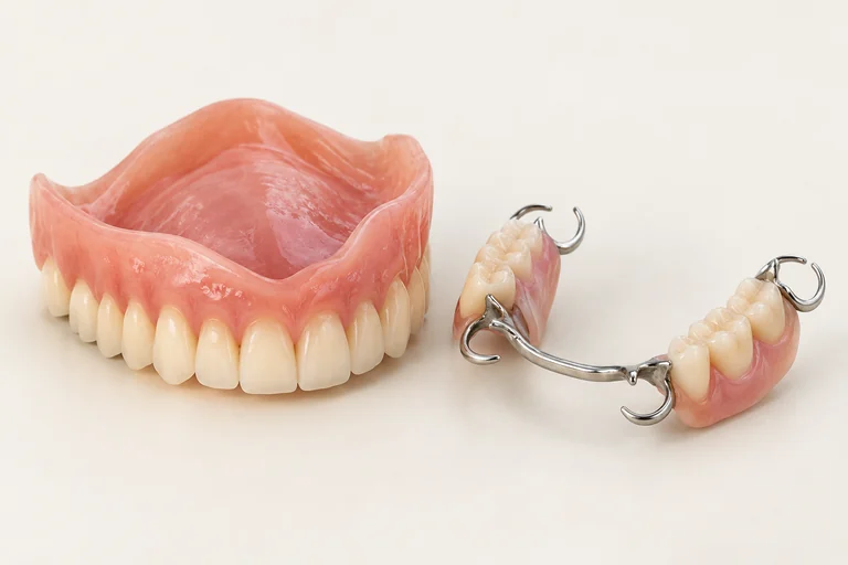 Illustrative complete upper denture and removable partial denture