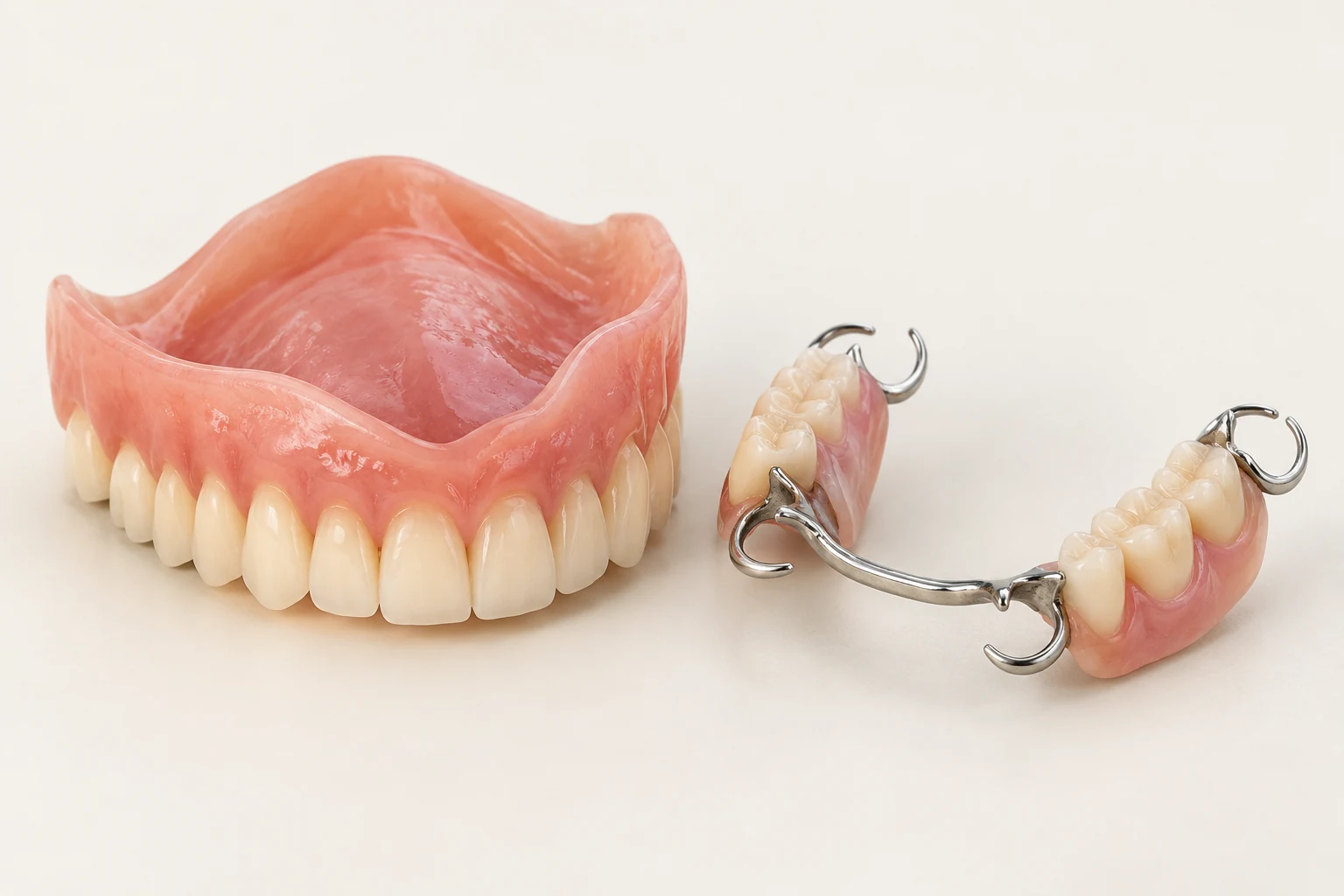 Illustrative complete upper denture and removable partial denture