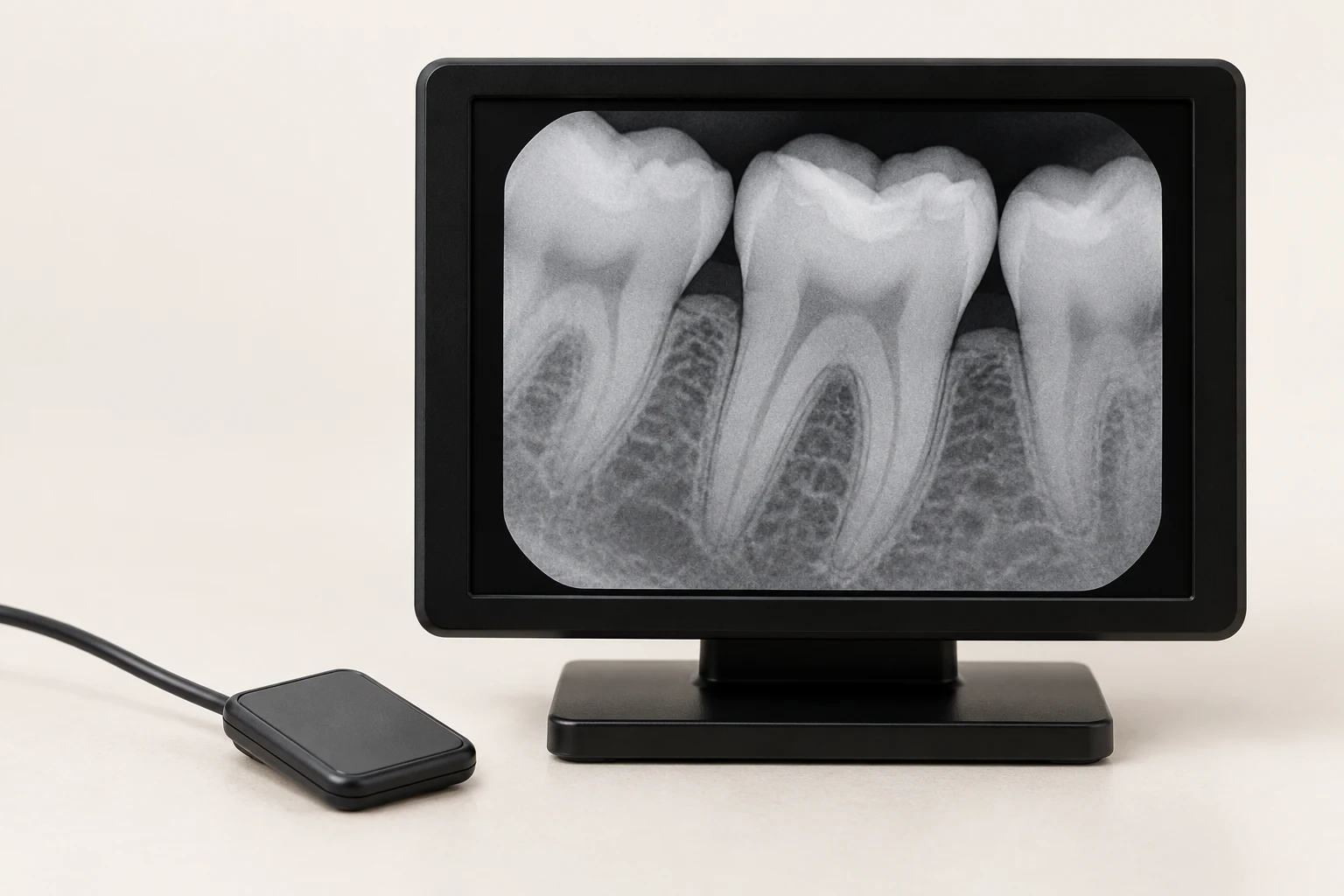 Illustrative digital dental X-ray display and intraoral sensor