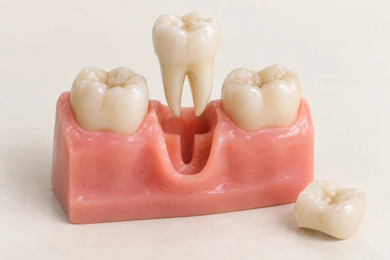 Illustrative molar extraction model with a replacement crown