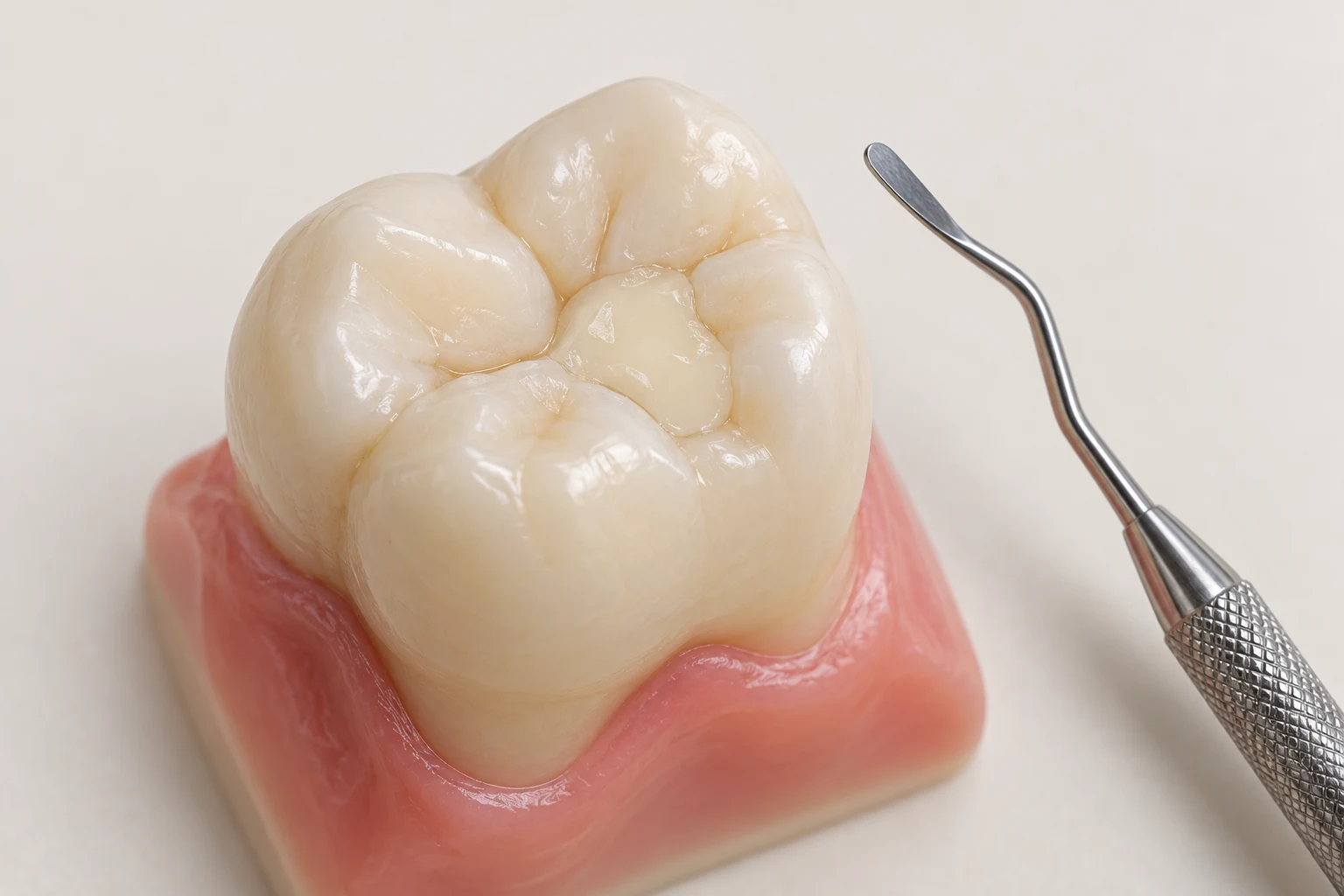 Illustrative molar model with a tooth-coloured composite restoration